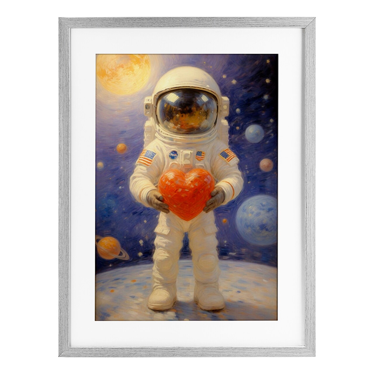 Stupell Industries Astronaut Holding Heart Framed Print Under Glass, design by Angie Hawke